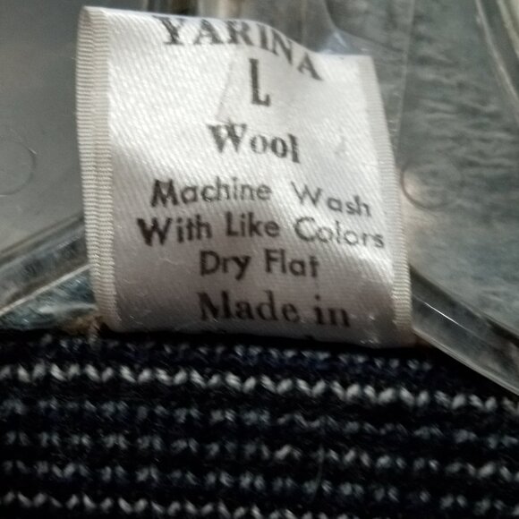 Vintage Yarina Wool Sweater Cardigan Womens Large Blue Howling Wolves Drawstring - Picture 6 of 7